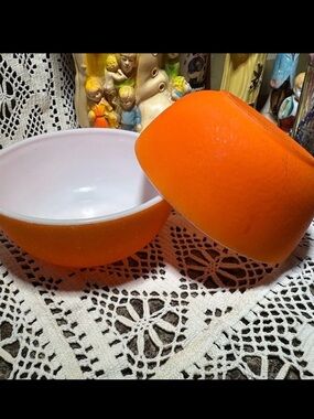 Vintage Hazel-Atlas Orange Peel and Milk Glass Cereal Bowls - Set of 2